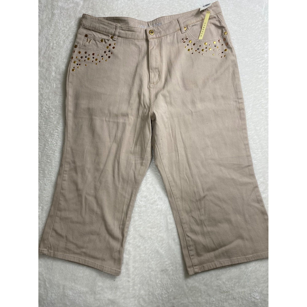 NWT Caren‎ Sport Capri Pants Embellished Studded Detail Beige Size 18